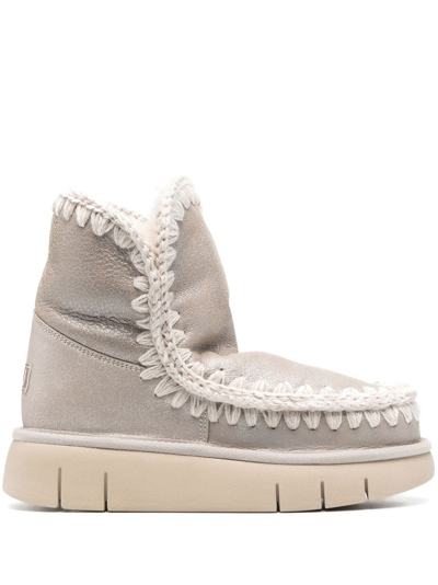 Mou Logo-patch Chunky Boots In Silber
