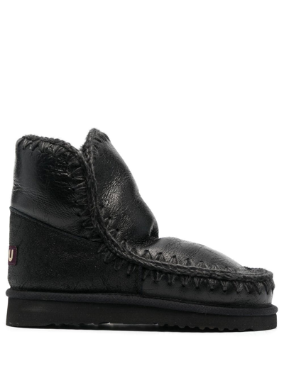 Mou Chunky Leather Boots In Schwarz