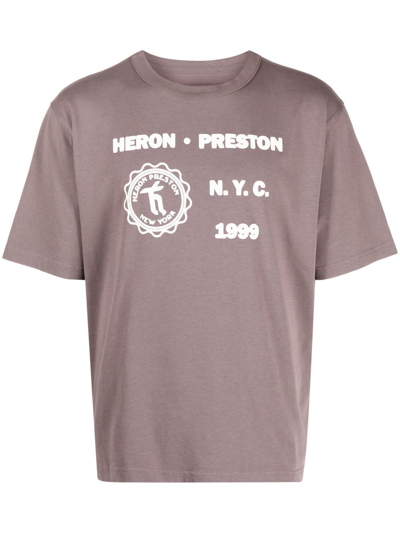Heron Preston Medieval Heron Graphic-print Relaxed-fit Cotton-jersey T-shirt In Grey