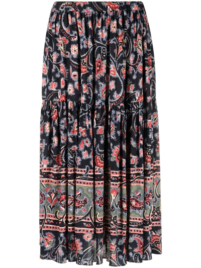 Ba&sh Paisley-print High-waist Midi Skirt In Midnight Blue