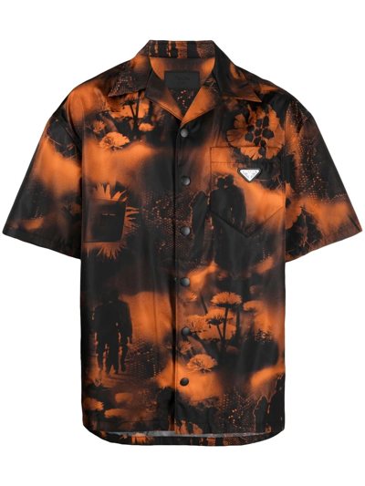 Prada Graphic-print Short-sleeve Shirt In Orange