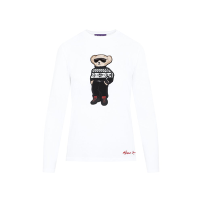 Ralph Lauren Ski Bear Embroidered Long Sleeve T-shirt In Optic White