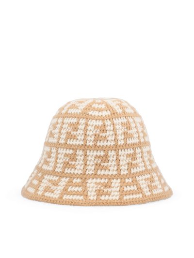 Fendi Ff Jacquard Cashmere-blend Bucket Hat In Brown