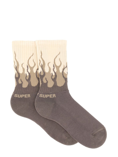Vision Of Super Socks With Double Logo Flame In Grigio