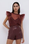 Simkhai Corina Flutter Sleeve Organza Top In Mulberry