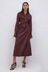 Simkhai Mara Draped Cutout Vegan Leather Midi Shirt Dress In Mulberry
