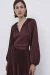 Simkhai Wanda Mixed Pleat Long Sleeve Satin Blouse In Mulberry