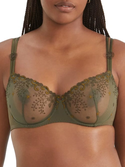 Simone Perele Delice Pattern-embroidered Woven Half-cup Bra In Safari