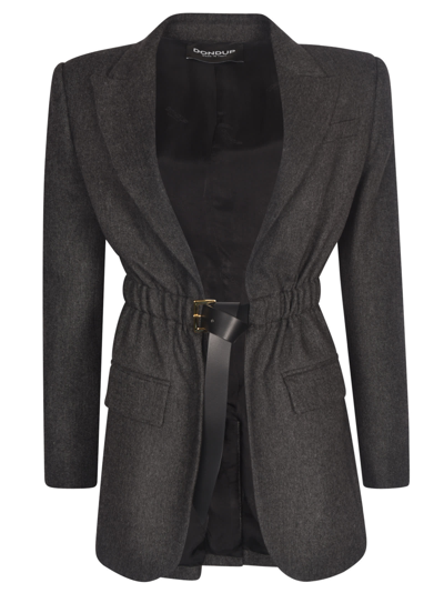 Dondup Open Front Belted Plain Blazer In Grey/black