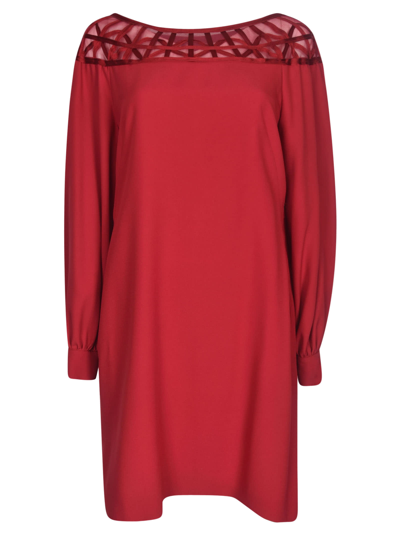 Alberta Ferretti Lace Panel Patterned Long-sleeved Dress In Red