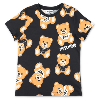 Moschino Kids'  T-shirt Nera Teddy Bear In Jersey Di Cotone In Black