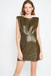 En Saison Lana Shoulder Pad Mini Dress In Olive