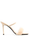 By Far Ada 100mm Shearling Sandals In Beige
