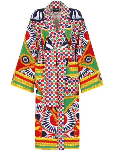 DOLCE & GABBANA GRAPHIC-PRINT LONG SLEEVE BATHROBE