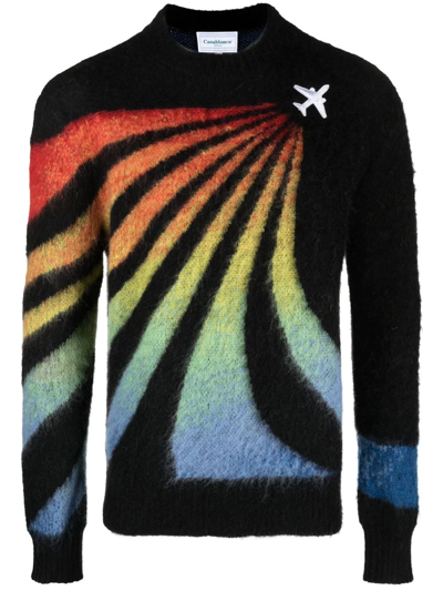 Casablanca Rainbow Nylon Mohair Blend Knit Sweater In Black