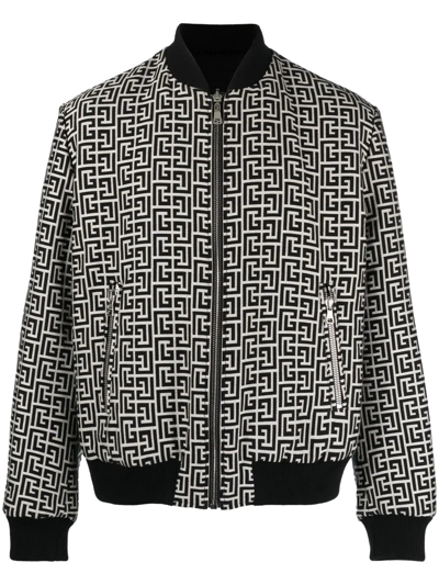 Balmain Monogram-pattern Reversible Bomber Jacket In Black White