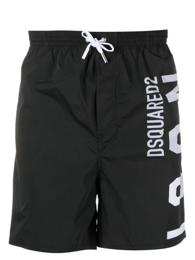 Dsquared2 Logo-print Drawstring Swim Shorts In Black