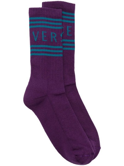 Versace Gianni Intarsia-knit Socks In Purple