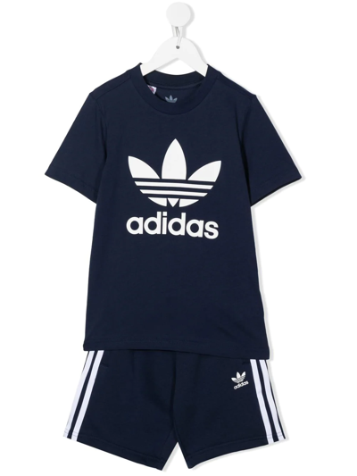 Adidas Originals Kids' Trefoil-print T-shirt & Shorts Set In Blue