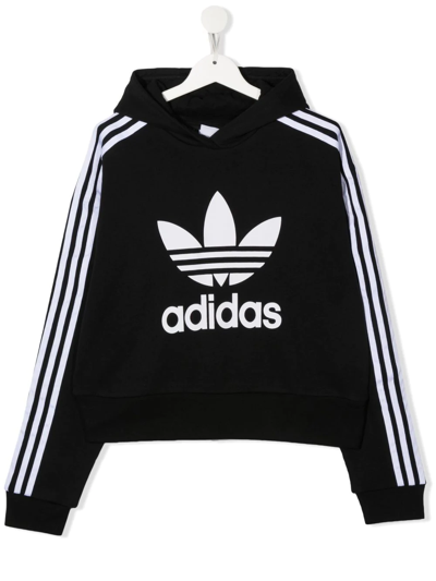 Adidas Originals Kids' Adidas Girls' Originals Adicolor Casual Cropped Pullover Hoodie In Black/white