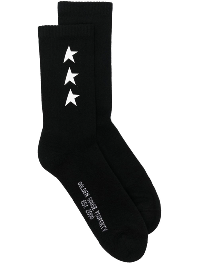 Golden Goose Ribbed Star-print Socks In Black