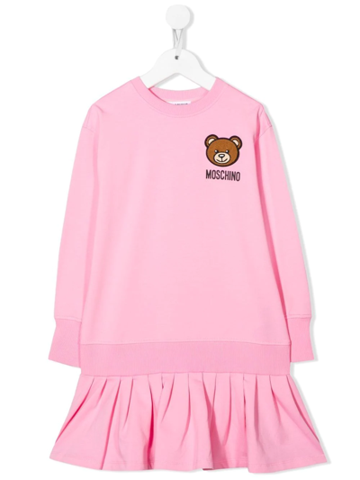 Moschino Kids' Teddy-appliqué Peplum T-shirt Dress In Pink