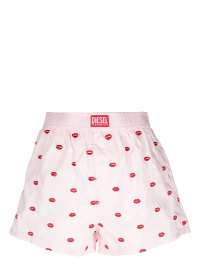 Diesel All-over Kiss-embroidered Pyjama Shorts In Pink