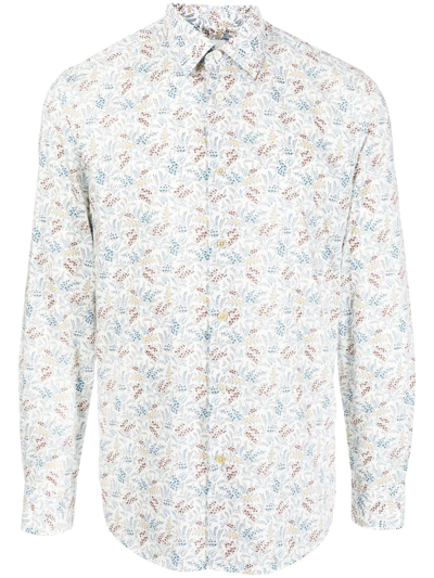 Paul Smith Floral-print Organic Cotton Shirt In White