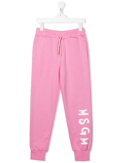 Msgm Teen Brushed Logo-print Track Pants In Pink