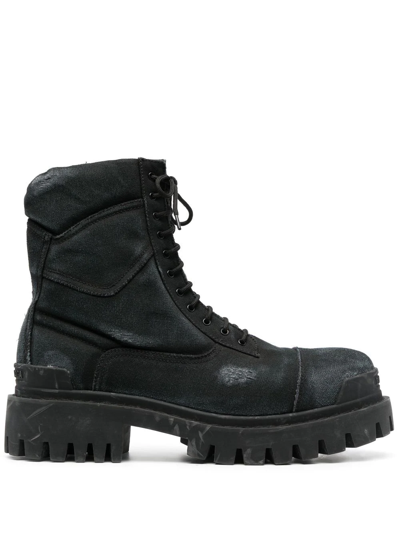 Balenciaga Worn-effect Combat Boots In Black