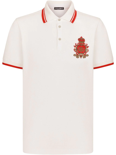 Dolce & Gabbana Logo-crest Striped-border Polo Shirt In White