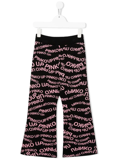 Pinko Kids' Logo-print Flared Trousers In Black