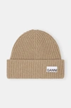 Ganni Loose Wool Rib Knit Beanie In Starfish