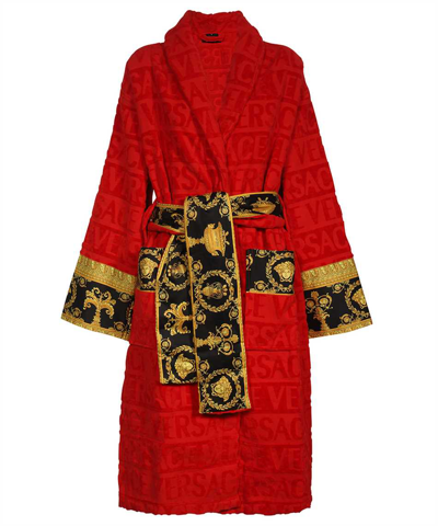 Versace Barocco-motif Dressing Gown In Red