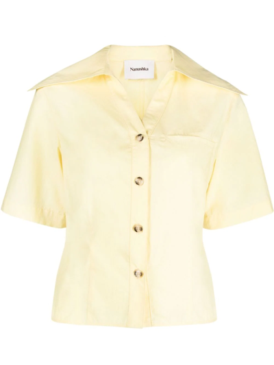 Nanushka Wide-collar Short-sleeve Shirt In Yellow