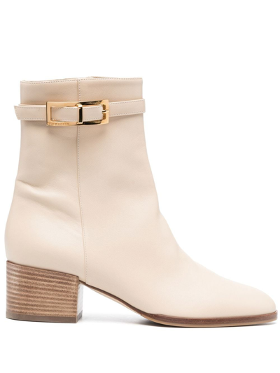 Sergio Rossi 60mm Buckle-detail Leather Boots In Nude