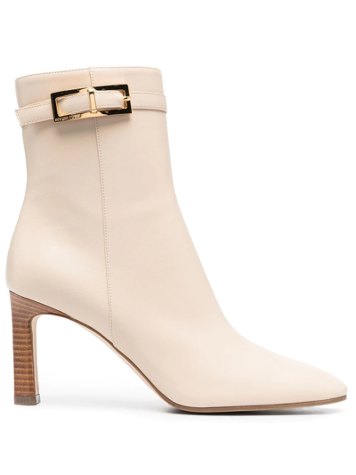 Sergio Rossi Nora 95mm Leather Boots In Nude
