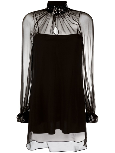 Moschino Buckle-collar Chiffon Blouse In Black