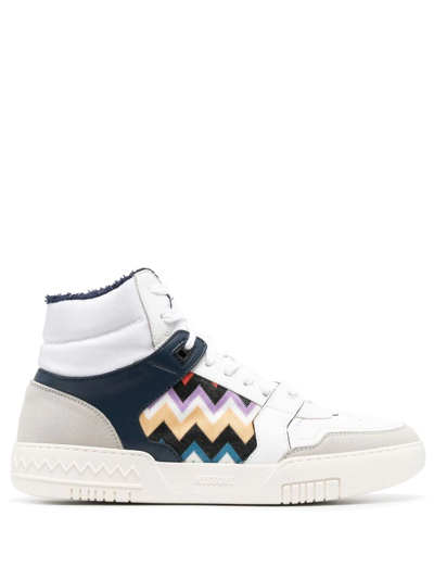 Missoni Zigzag-pattern High-top Sneakers In Weiss