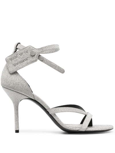 Off-white Zip-tie Glittered Leather Sandals In Silver