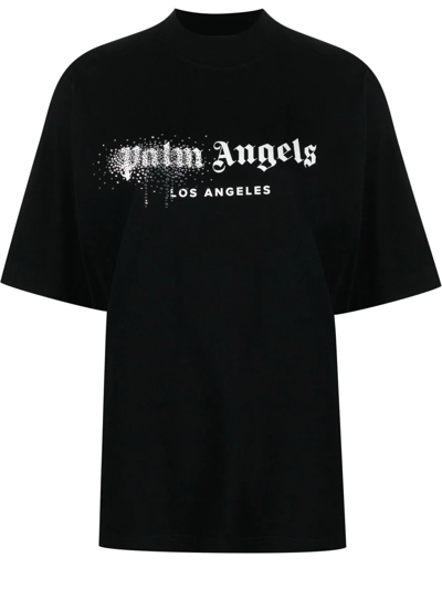 Palm Angels Embellished Spray Logo Cotton T-shirt In Black