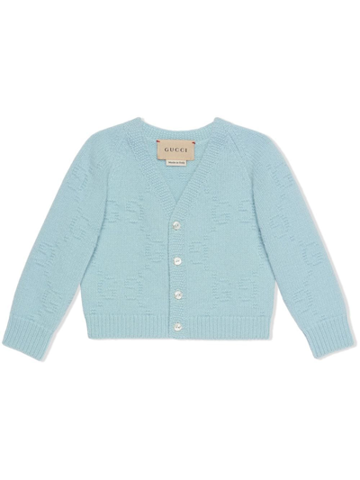 Gucci Baby Gg Felted Wool Cardigan In Blue