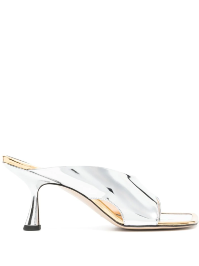 Wandler Silver Julio 75 Cut-out Leather Mules In 3024 - Silver