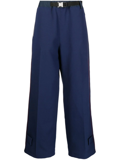 Sacai Clip-belt Wide-leg Trousers In Blue