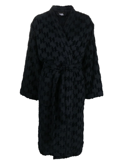 Karl Lagerfeld Monogram-pattern Tie-waist Bathrobe In Black
