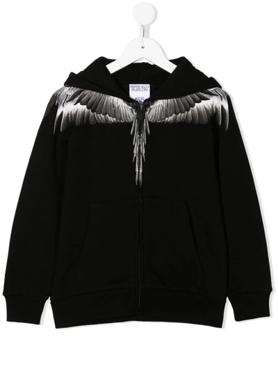 Marcelo Burlon County Of Milan Kids' Icon Wings Zip-up Hoodie In Black