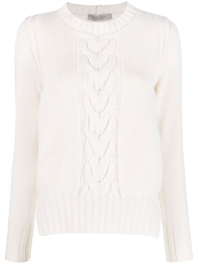 D Exterior Cable Knit Panelled Jumper In White
