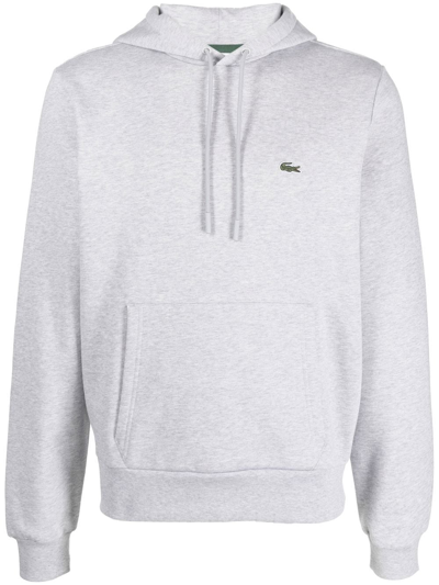 Lacoste Logo-patch Fleece Hoodie In Grau