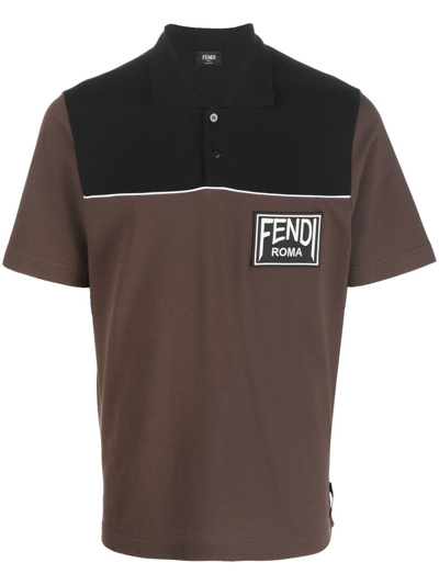 Fendi Logo-patch Polo Shirt In Braun