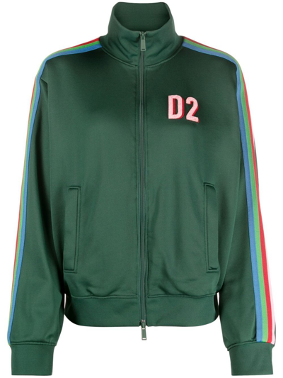 Dsquared2 Logo Tech Jersey Zip-up Track Jacket In Green